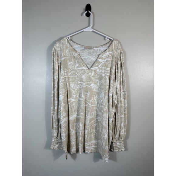 Belle by Kim Gravel Tops - Belle By Kim Gravel Top Womens 3X Slub Knit Smocked Sleeve Palazzo Italia Read